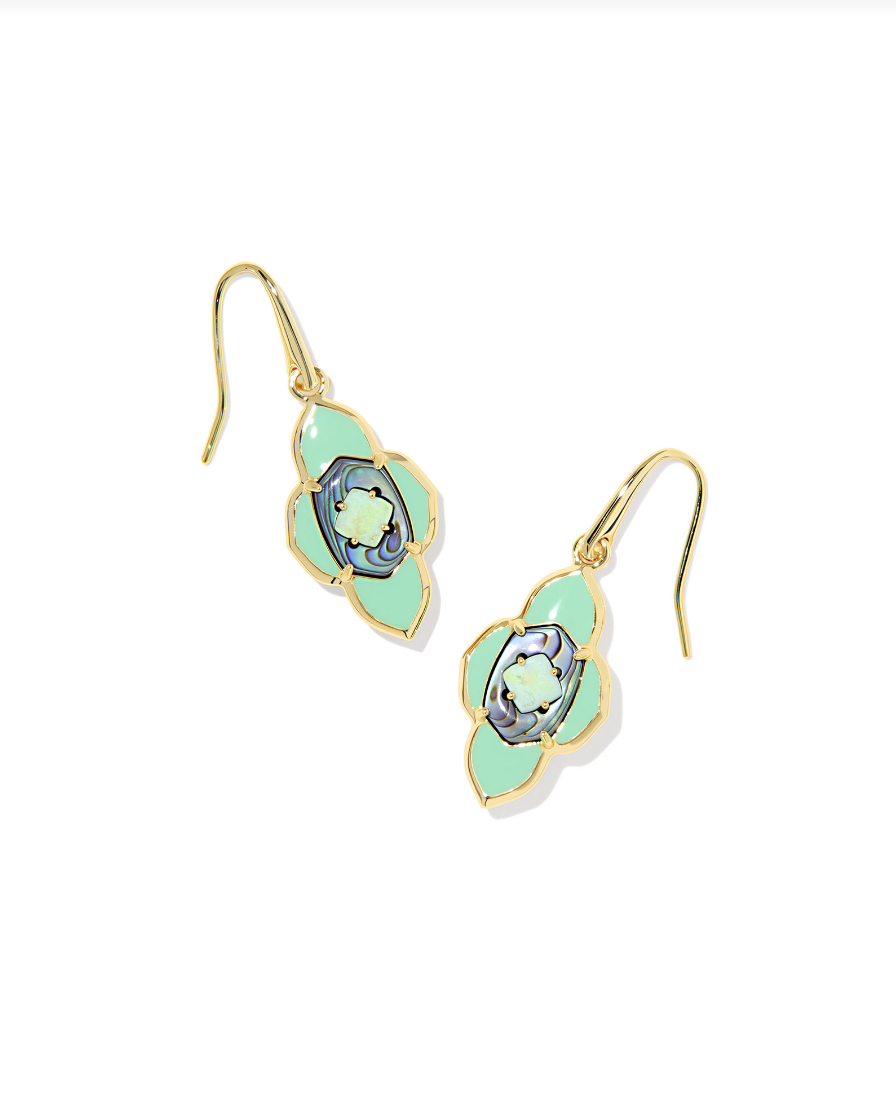 Abbie Medallion Small Drop Earrings Gold Abalone Sea Green Mix - Kendra Scott