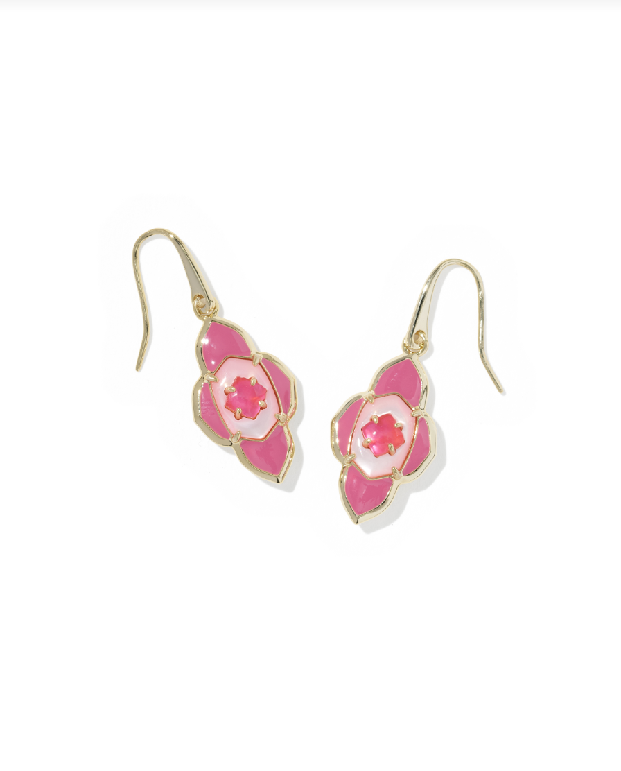 Abbie Medallion Small Drop Earrings Gold Hot Pink Mix - Kendra Scott