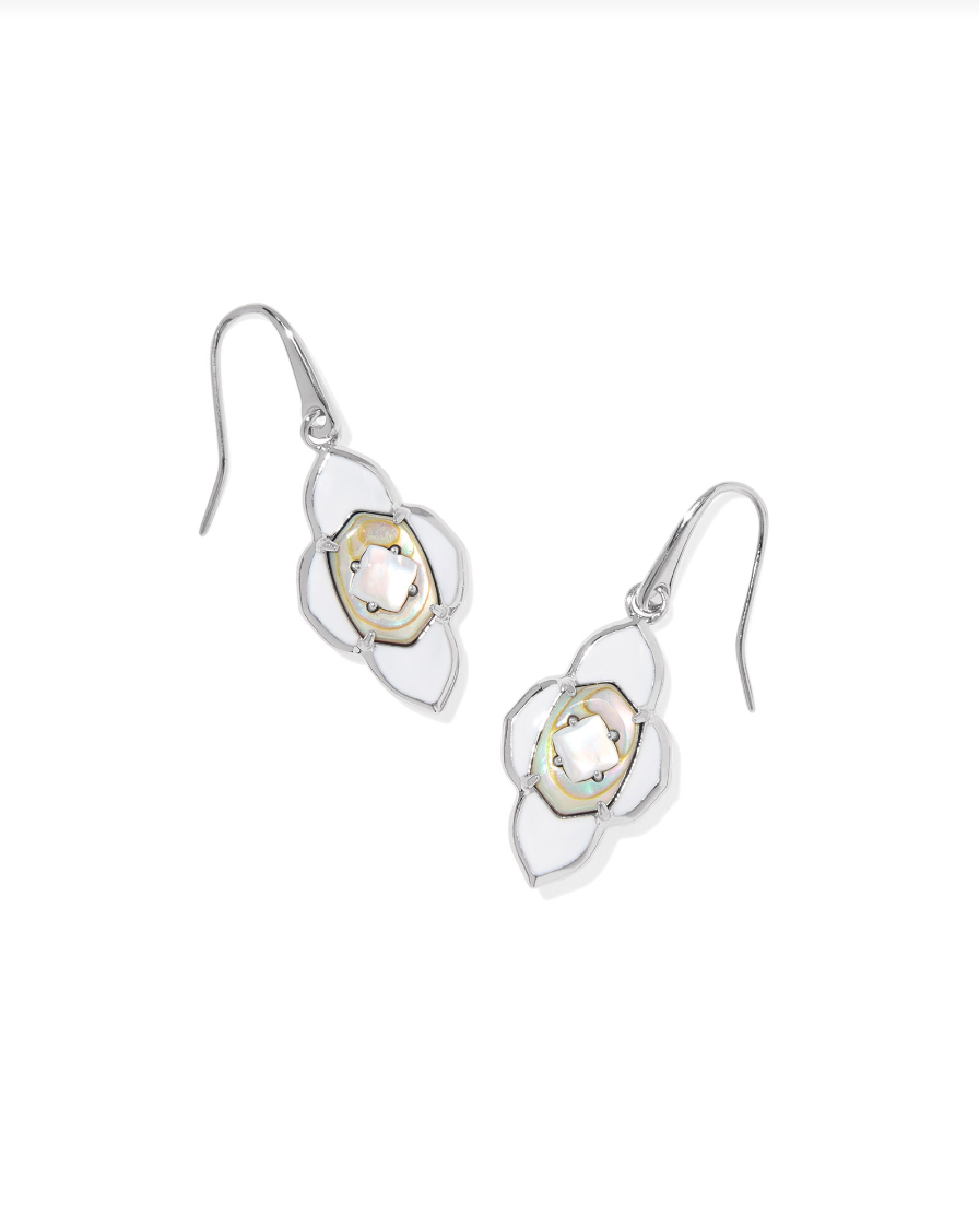 Abbie Medallion Small Drop Earrings Silver White Mix - Kendra Scott