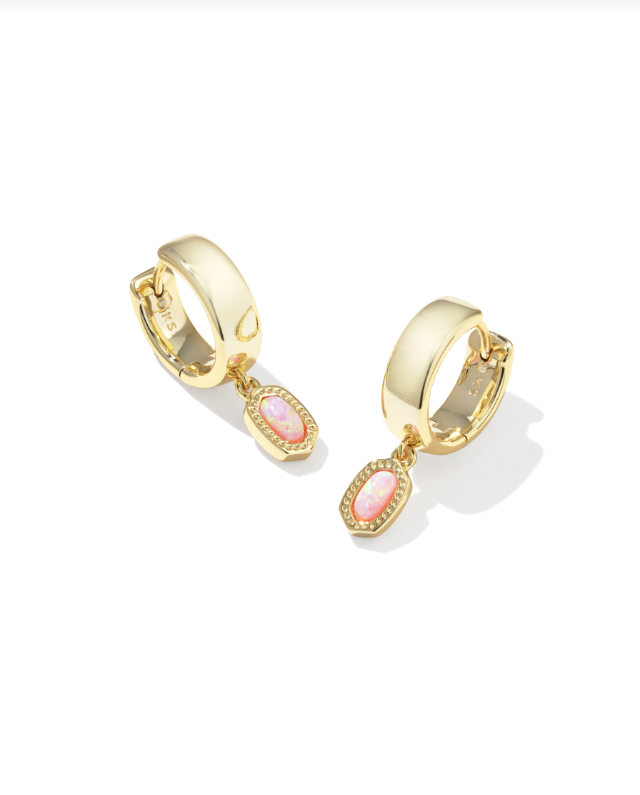 Mini Ellie Wide Huggie Earrings Gold Light Pink Lab Grown Opal - Kendra Scott