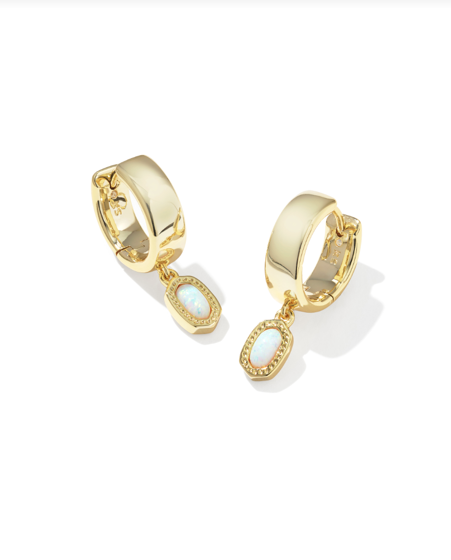 Mini Ellie Wide Huggie Earrings Gold Bright White Lab Grown Opal - Kendra Scott