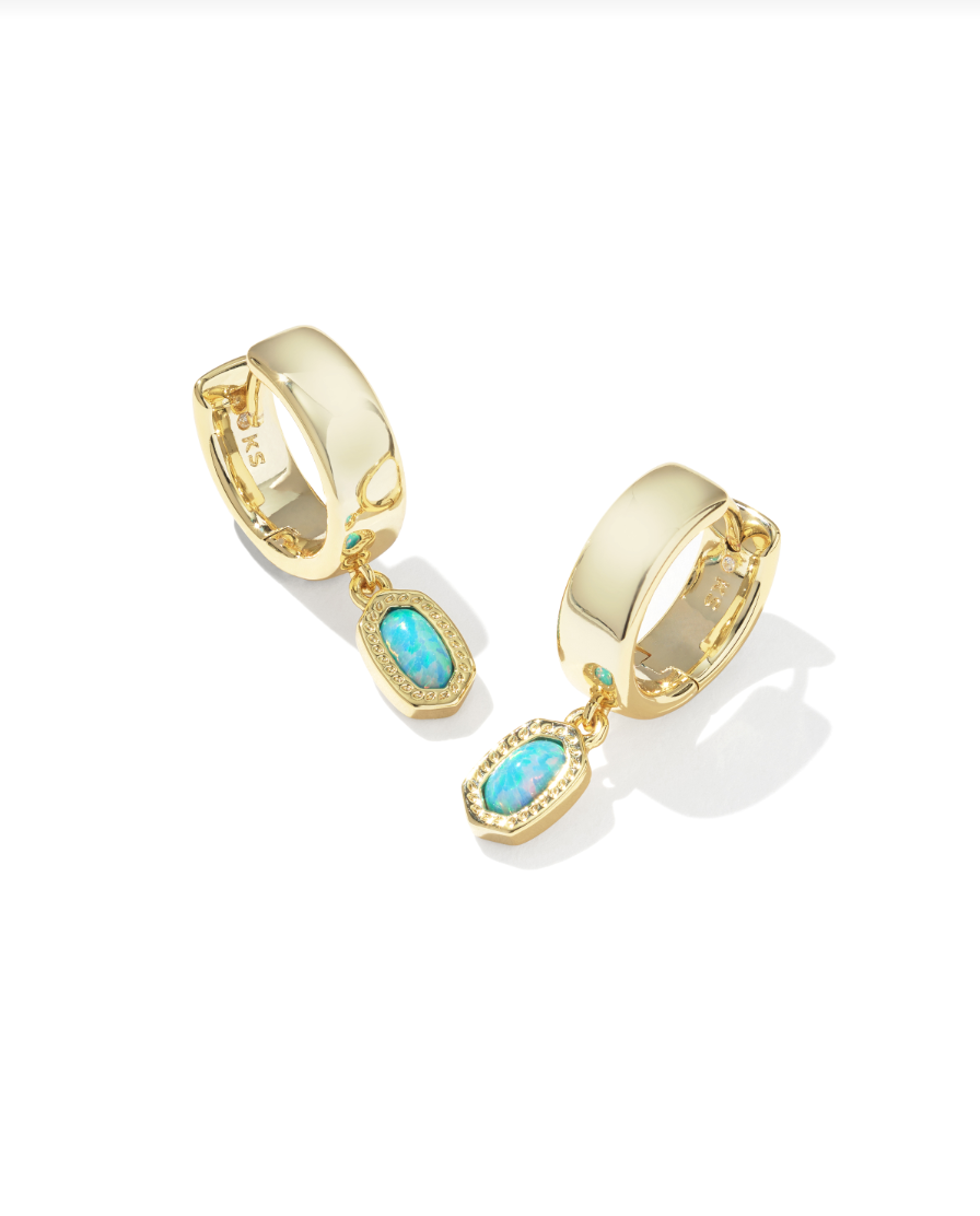 Mini Ellie Wide Huggie Earrings Gold Blue Lab Grown Opal - Kendra Scott