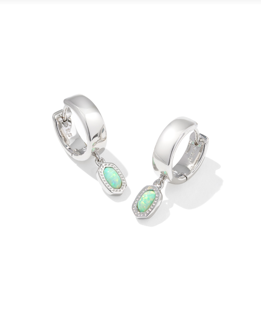 Mini Ellie Wide Huggie Earrings Silver Green Lab Grown Opal - Kendra Scott