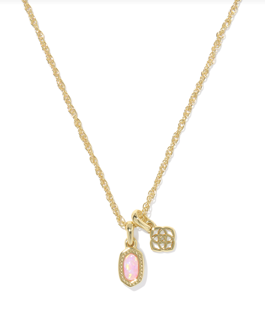 Mini Elisa Dira Necklace Gold Light Pink Lab Grown Opal - Kendra Scott