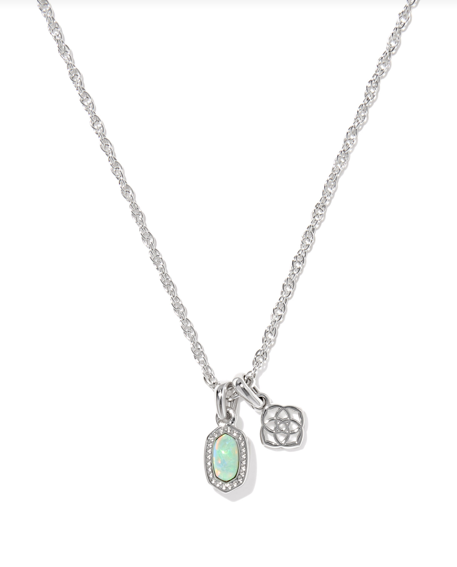 Mini Elisa Dira Necklace Silver Green Lab Grown Opal - Kendra Scott