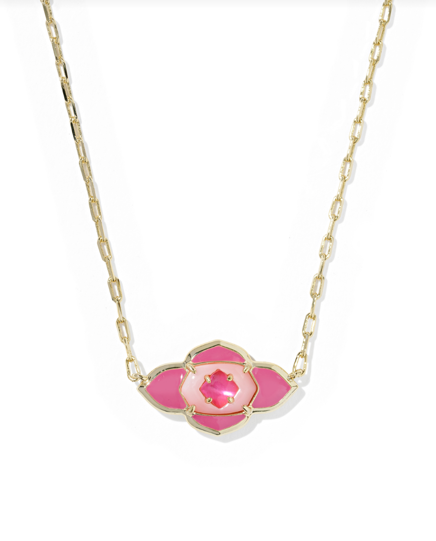 Abbie Medallion Short Pendant Necklace Gold Hot Pink Mix - Kendra Scott