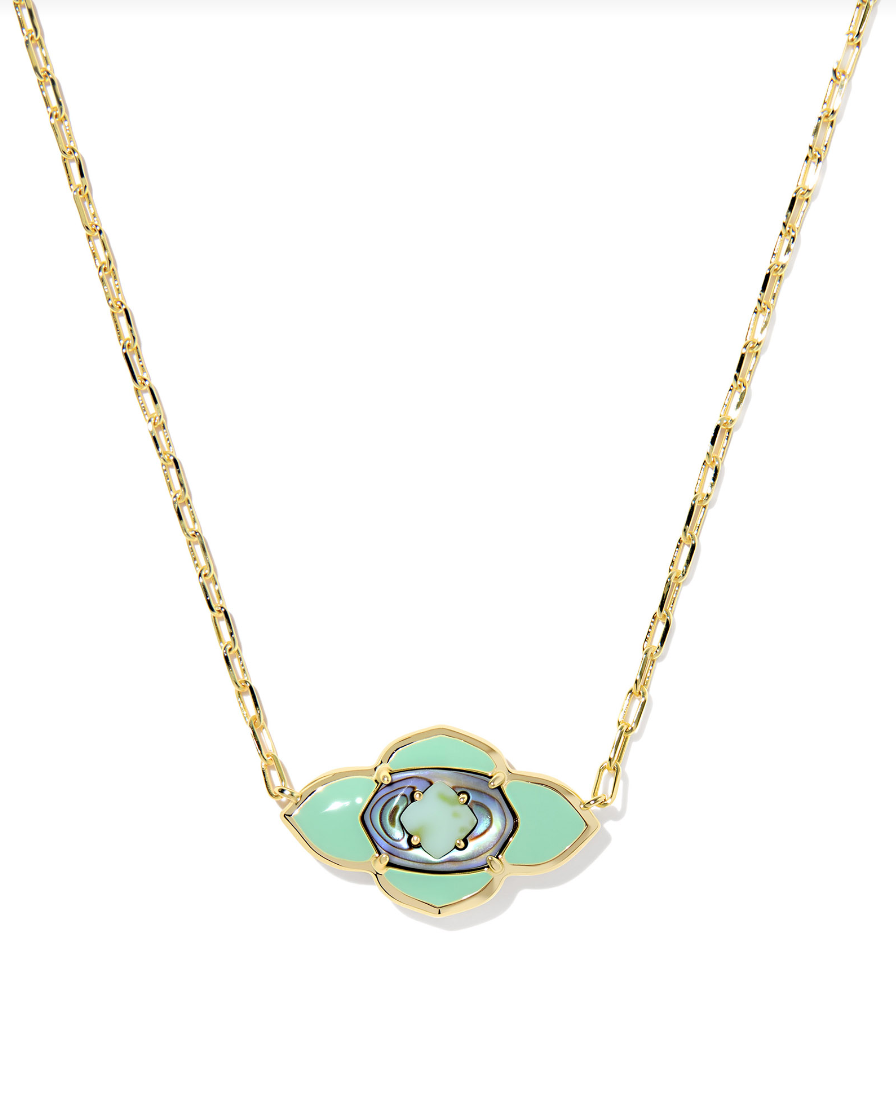 Abbie Medallion Short Pendant Necklace Gold Abalone Sea Green Mix - Kendra Scott