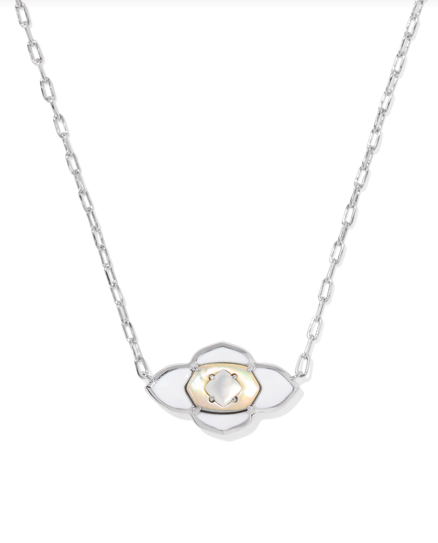 Abbie Medallion Short Pendant Necklace Silver White Mix - Kendra Scott