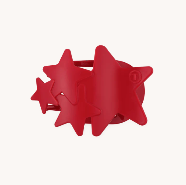 Teleties Medium Flat Hair Clip-Red Shooting Stars
