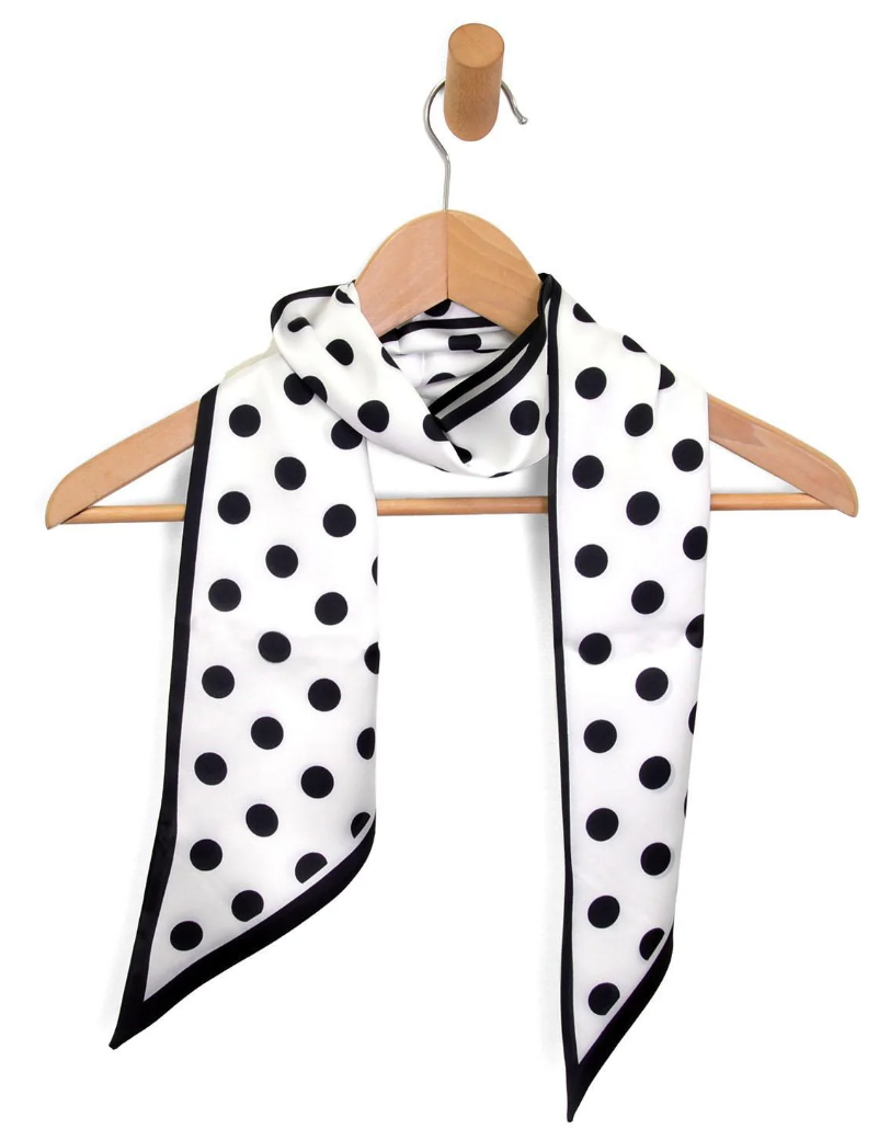 White/Black Polka Dot Double Sided Scarf 145x13
