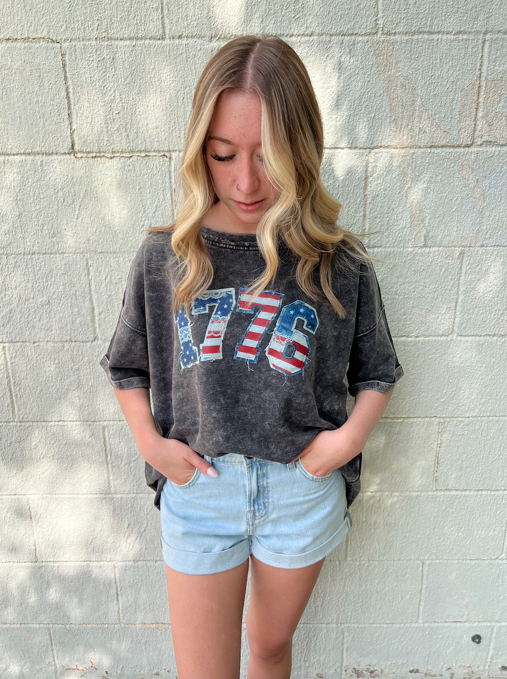 1776 Black Acid Washed Graphic Tee