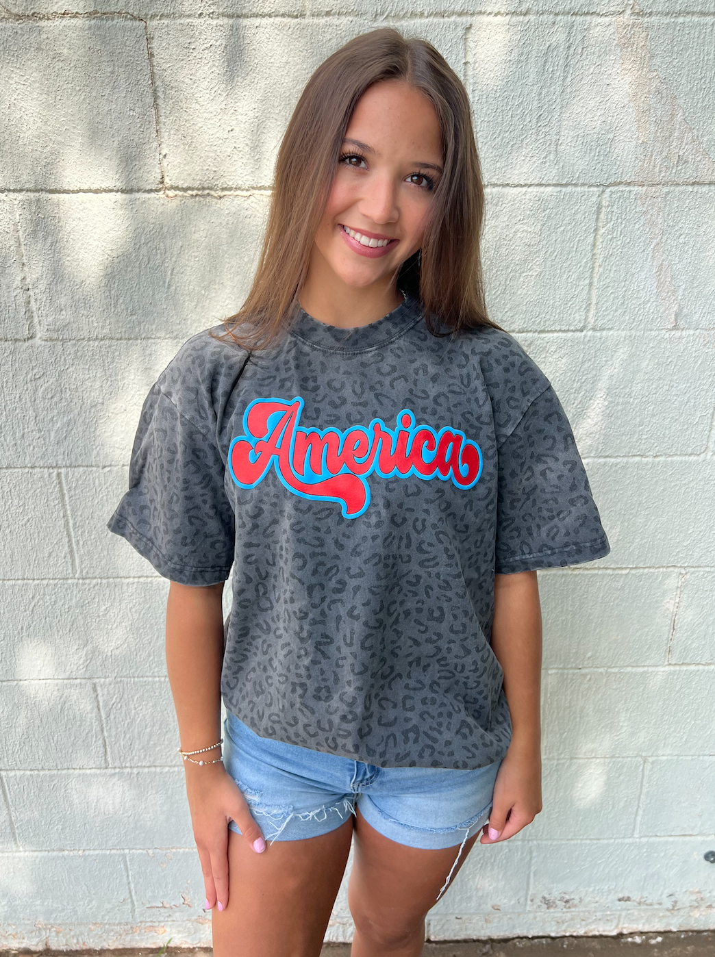 America Black Leopard Graphic Tee