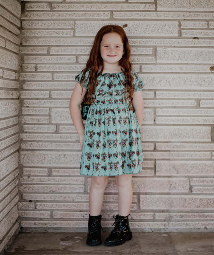 Girls Elastic Dress Teal Howdy