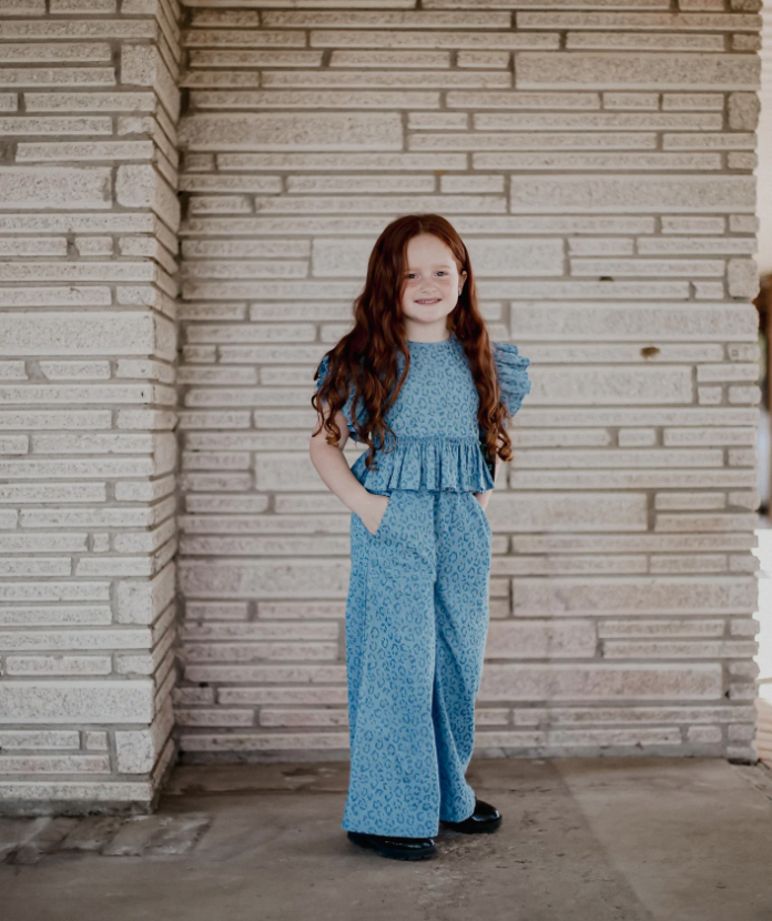 Toddler Ruffle Pant Set Denim Cheetah
