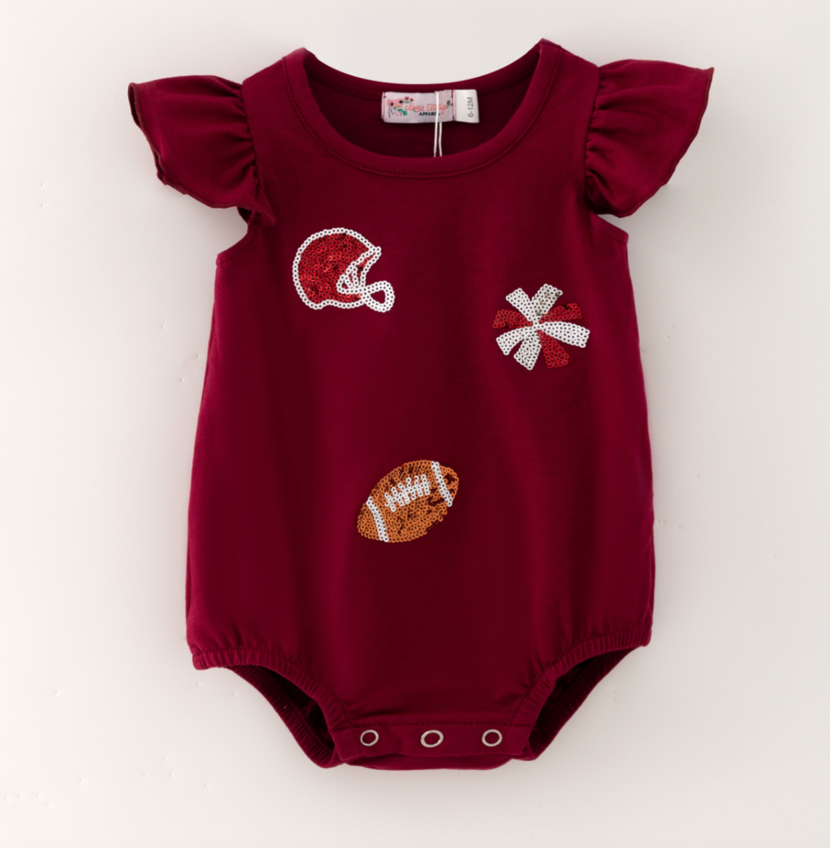 Maroon Sequin Go Team Baby Romper