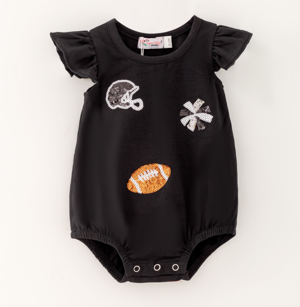 Black Sequin Go Team Baby Romper