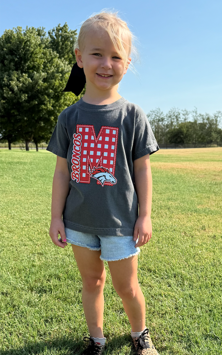Youth Plaid Mustang Broncos Graphic Tee