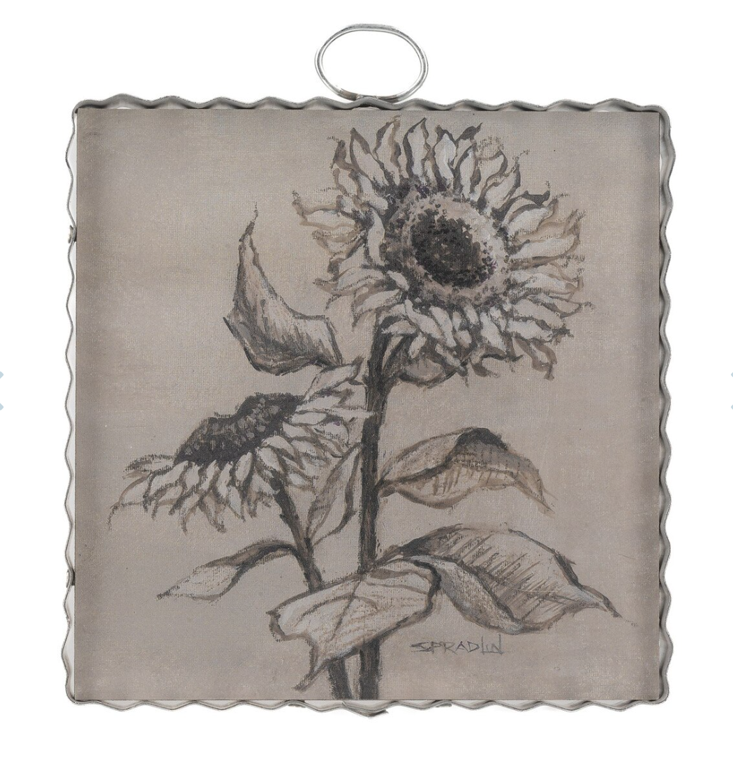Sepia Sunflowers Galvanized Gallery Art Display
