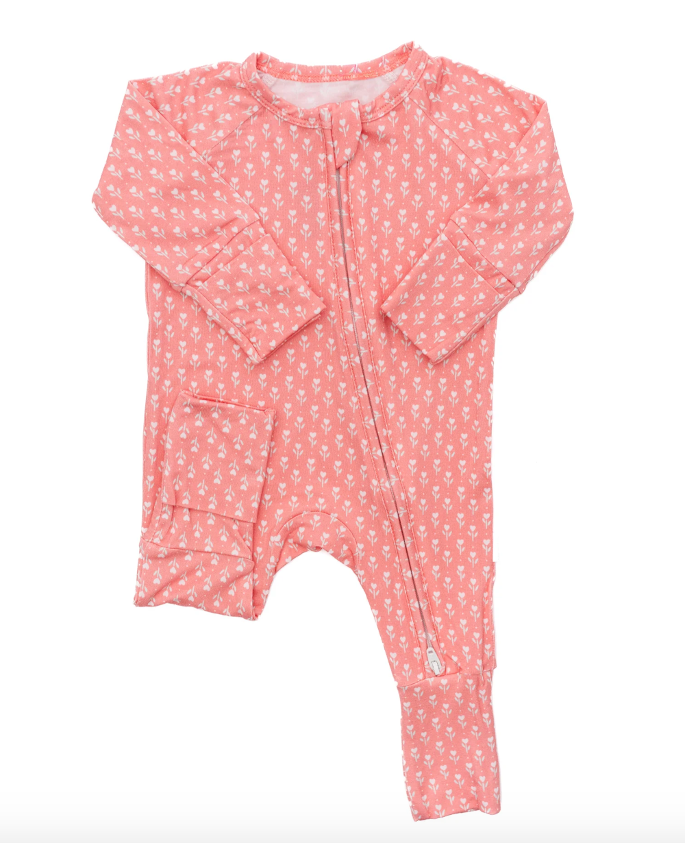 BB's Tulips Coral Sleep LS Romper