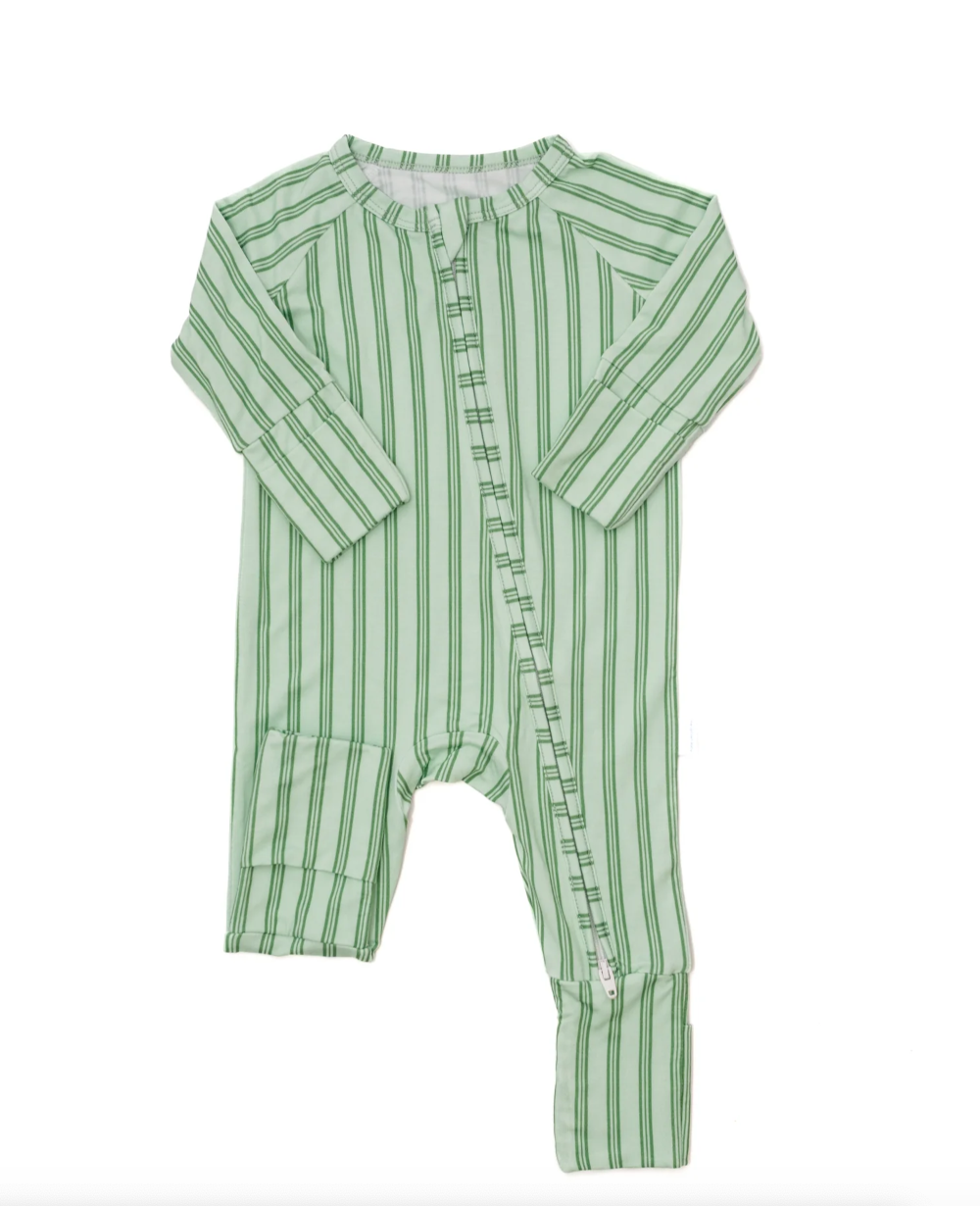 Green Stripe LS Romper
