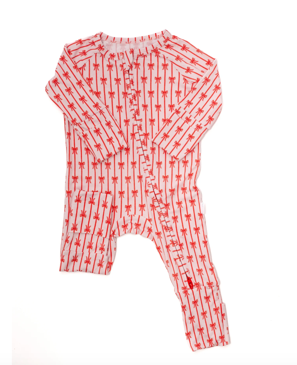 Red Bow And Pink LS Romper