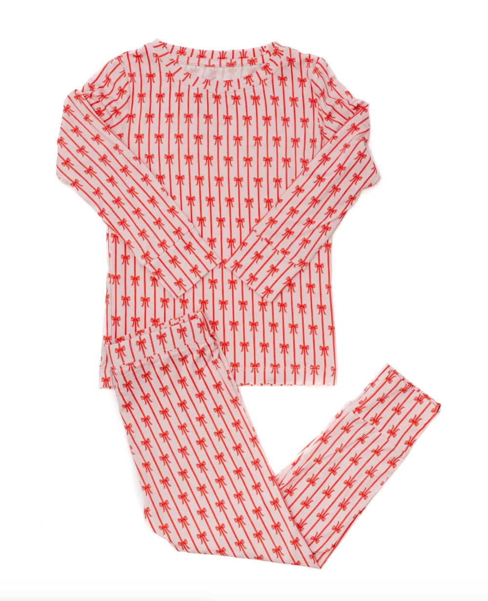 Red Bow And Pink LS Pajamas