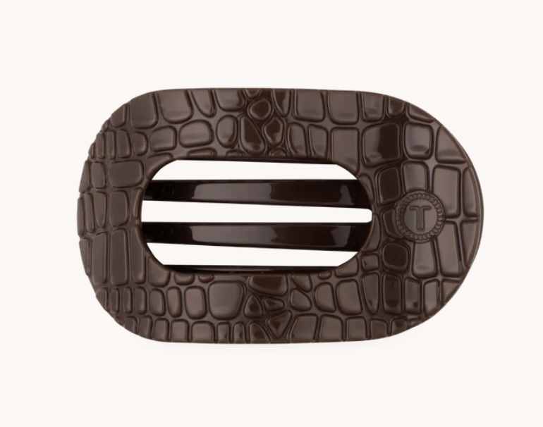 Brown Crocodile Large Flat Round Hair Clip