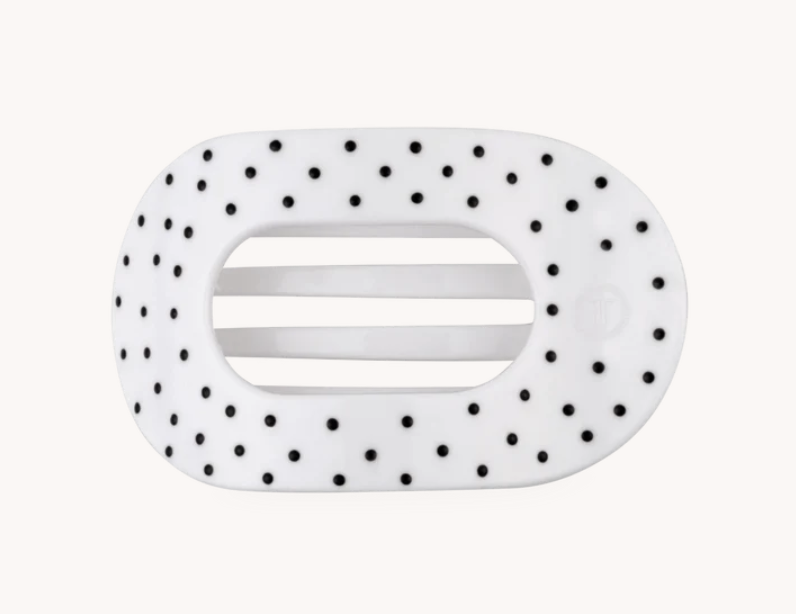 White Polka Dot Party Large Flat Round Hair Clip