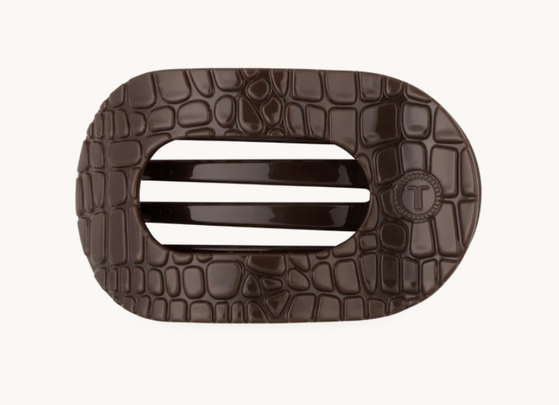 Brown Crocodile Medium Flat Round Hair Clip
