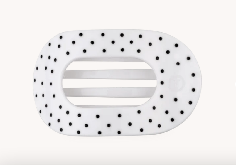 White Polka Dot Party Medium Flat Round Hair Clip