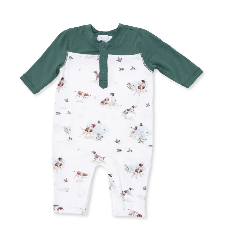 Pointer Pups And Duck Buddies Romper With Contrast Sleeves