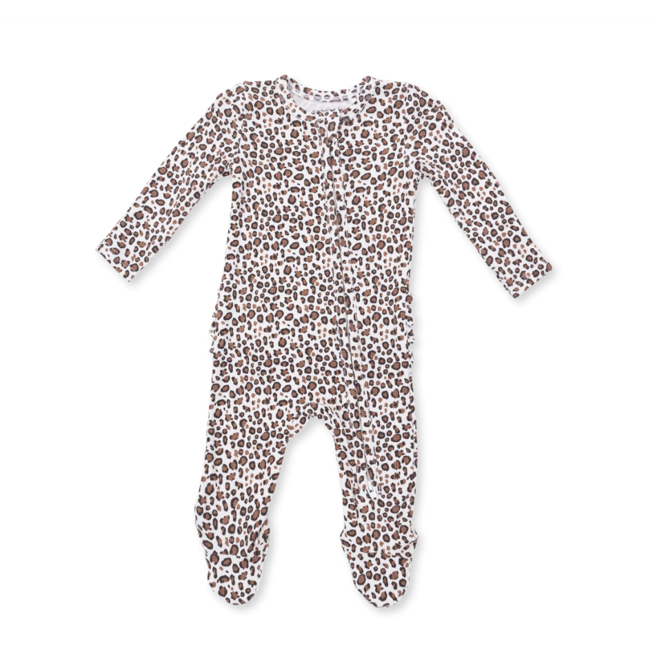 2 Way Ruffle Back Zipper Footie Leopard Rib