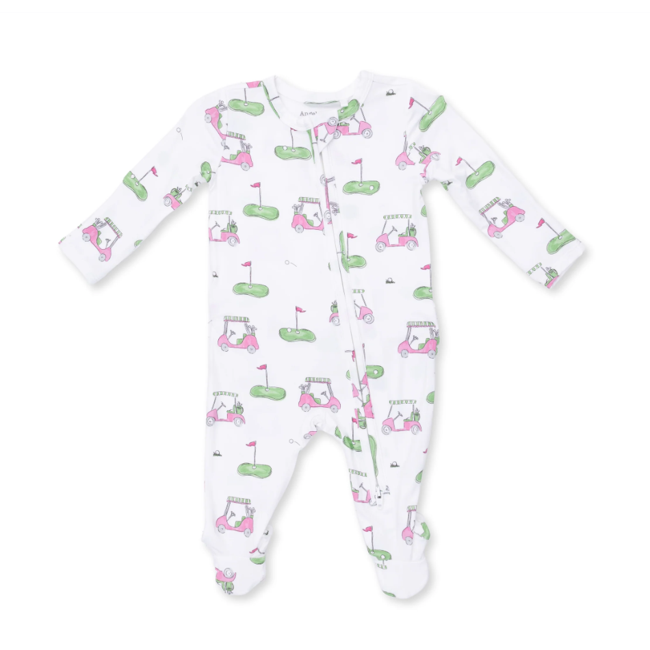 2 Way Ruffle Back Zipper Footie Pink Golf Carts