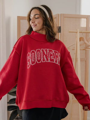 Red Sooners Polka Dot Puff Ink Mock Neck Sweatshirt