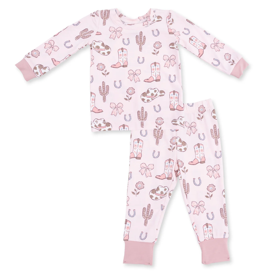 Long Sleeve Loungewear Set Cowgirl Boots And Bows