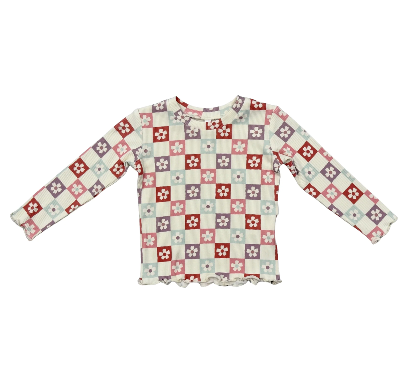 Lettuce Hem Tee Wavy Daisy Checkered