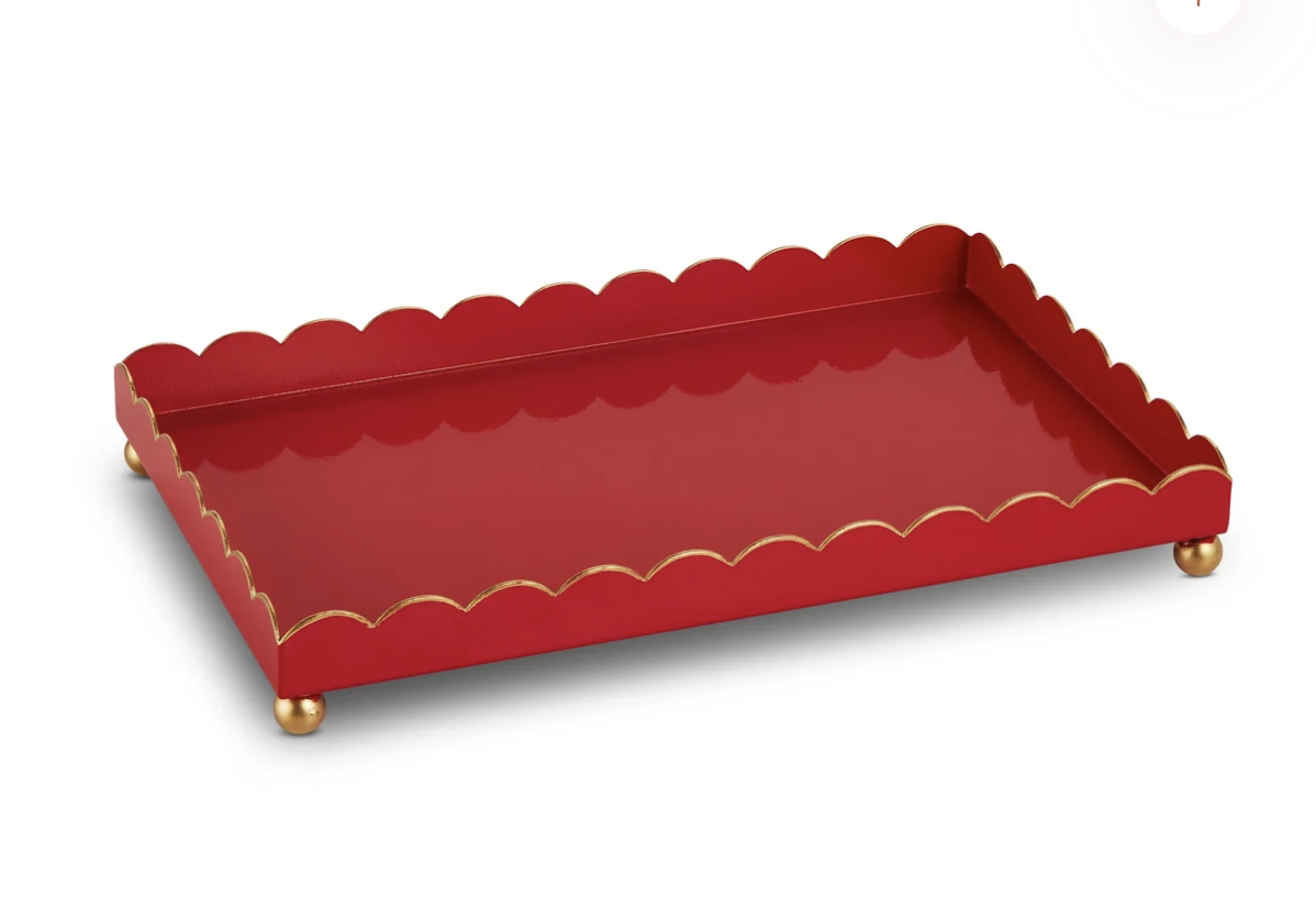 14" Red Scalloped Metal Tray
