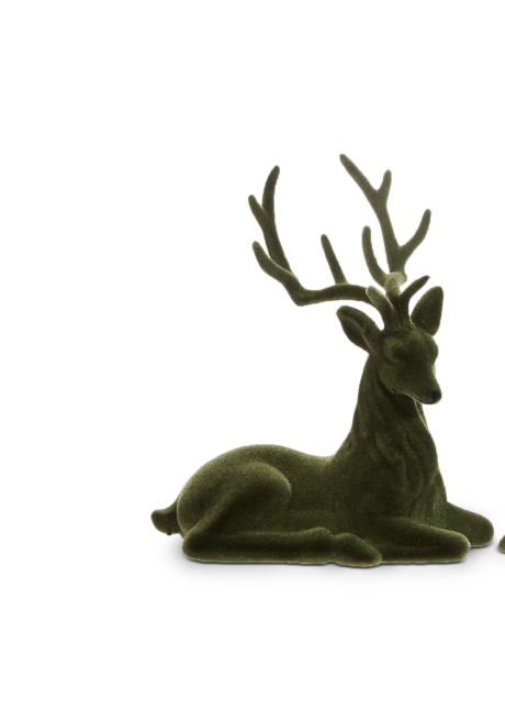 Laying Green Flocked Deer