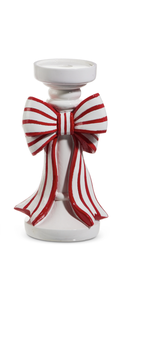 10" Red And White Stripe Bow Candle Holder