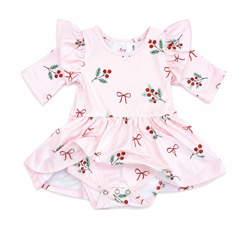Winter Berries 3/4 Sleeve Flutter Twirl Bodysuit