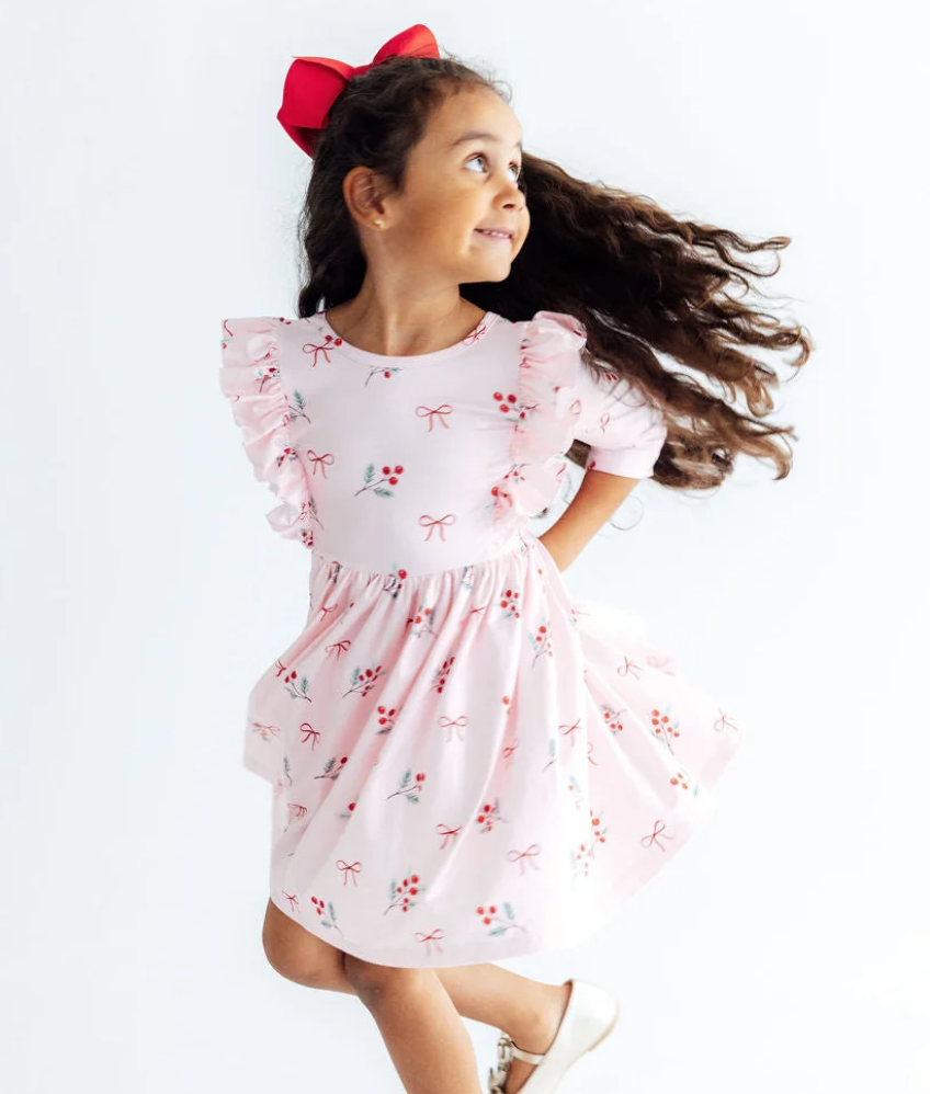 Winter Berries 3/4 Sleeve Ruffle Twirl Dress