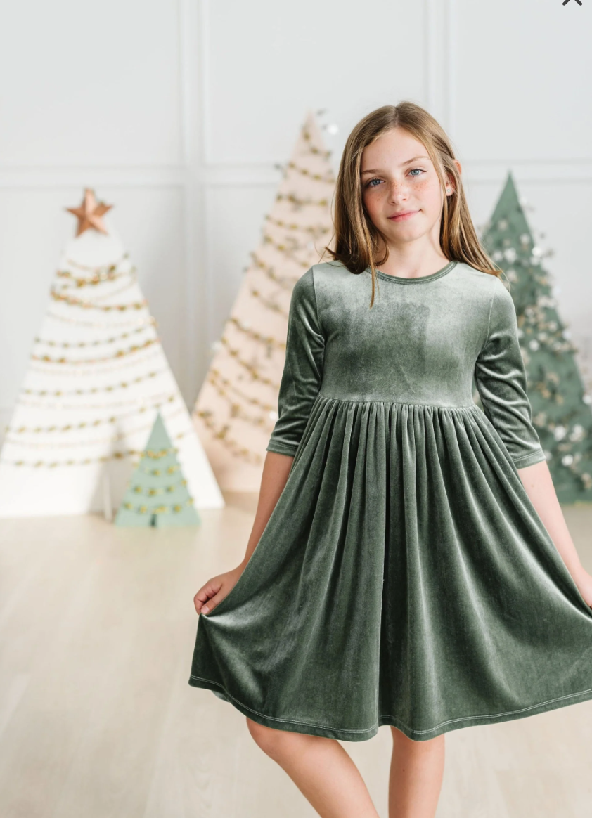 Sage Velvet Twirl Dress