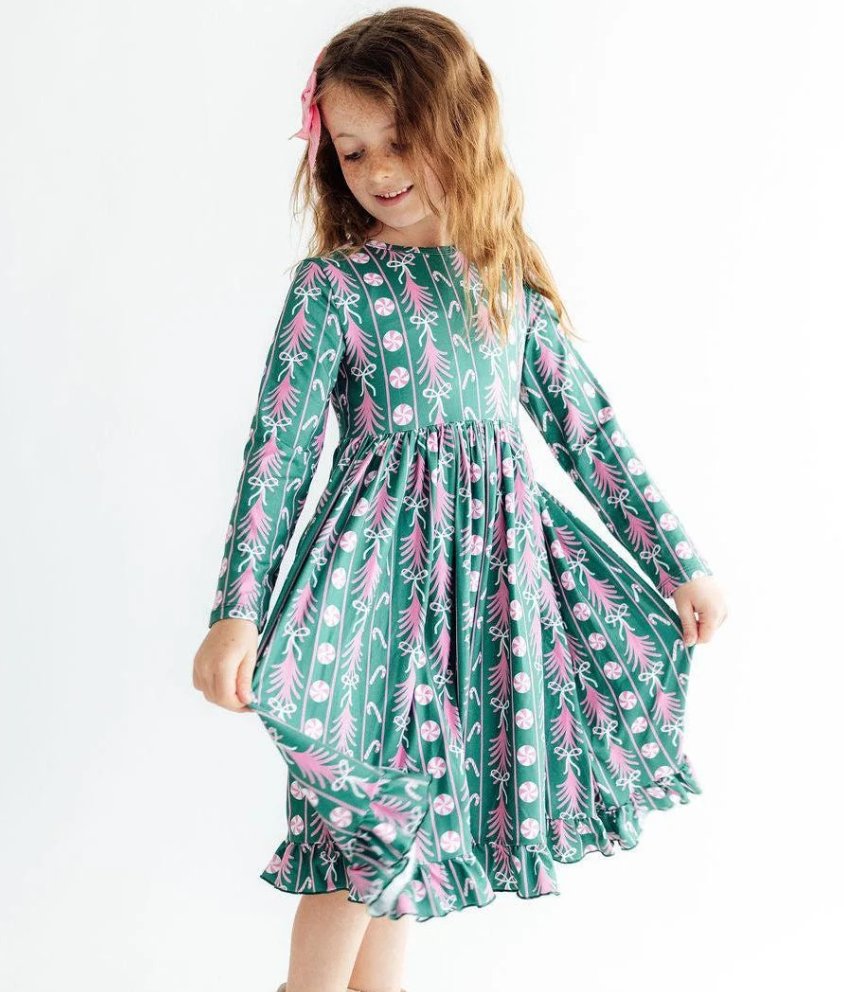Christmas Treats LS Ruffle Hem Twirl Dress