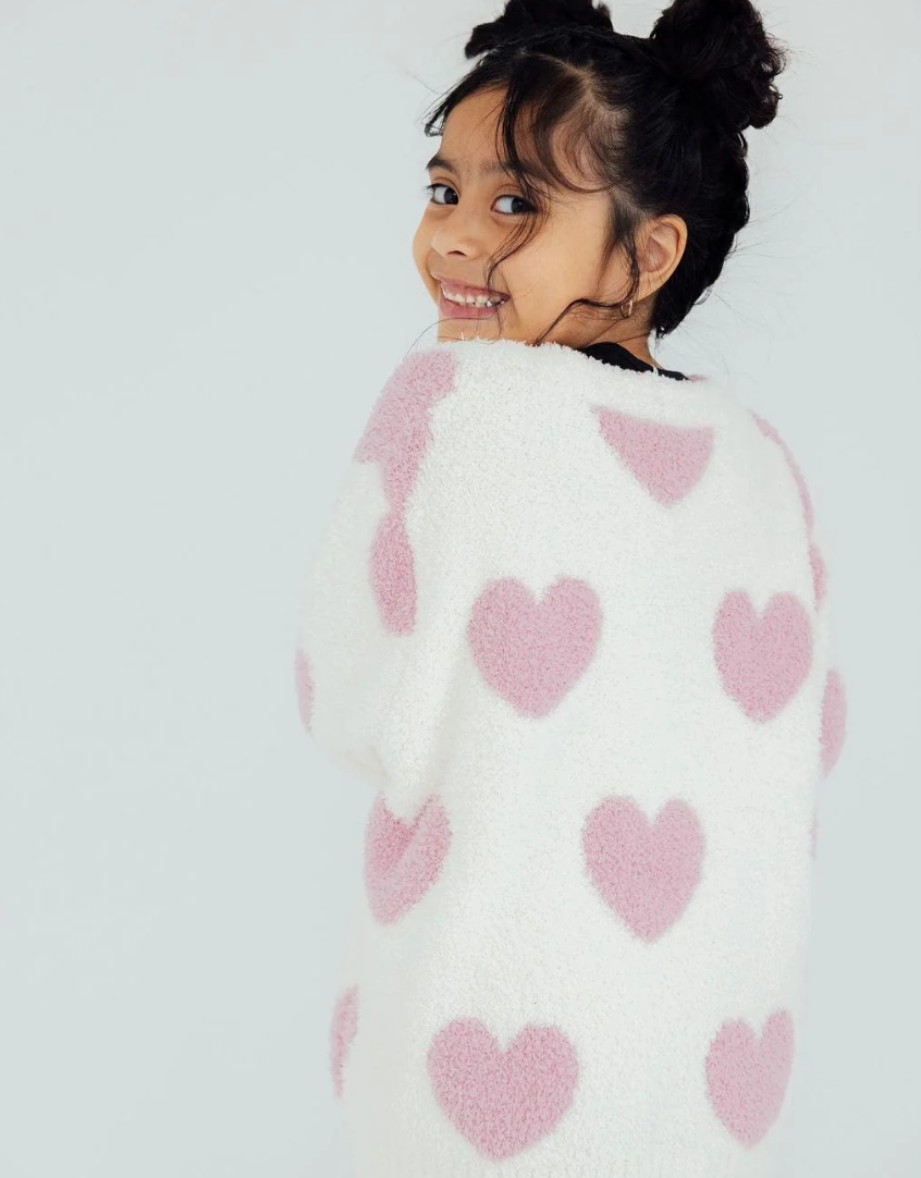 Heart Cozy Cardigan Coconut/Light Pink