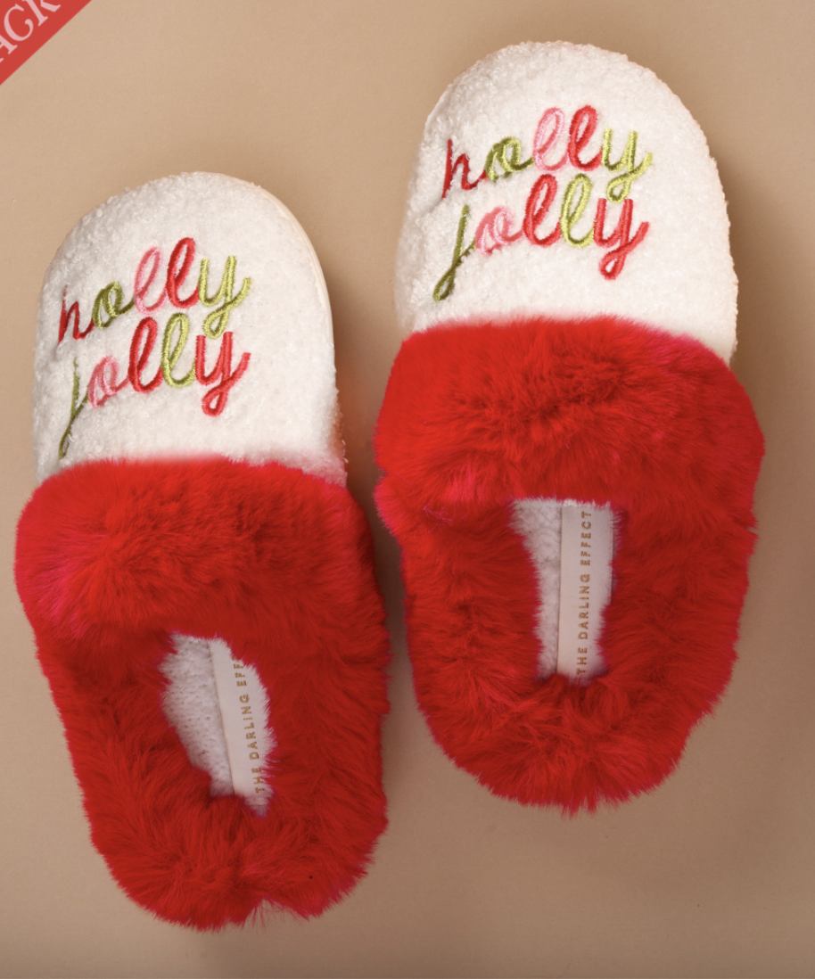 Holly Jolly Fuzzy Slippers