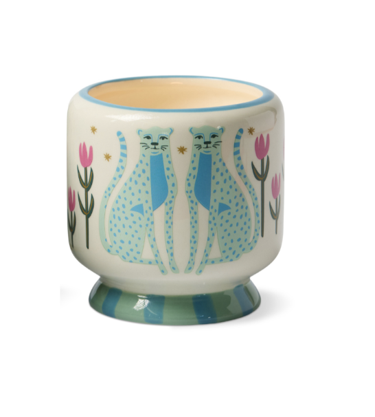 8oz A Dopo Blue Cheetahs Ceramic Candle Linen & Orris