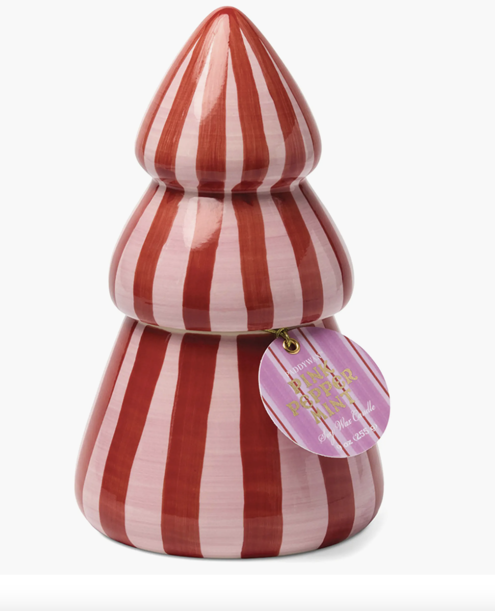 9oz Cabana Christmas Pink Peppermint Striped Tree Candle