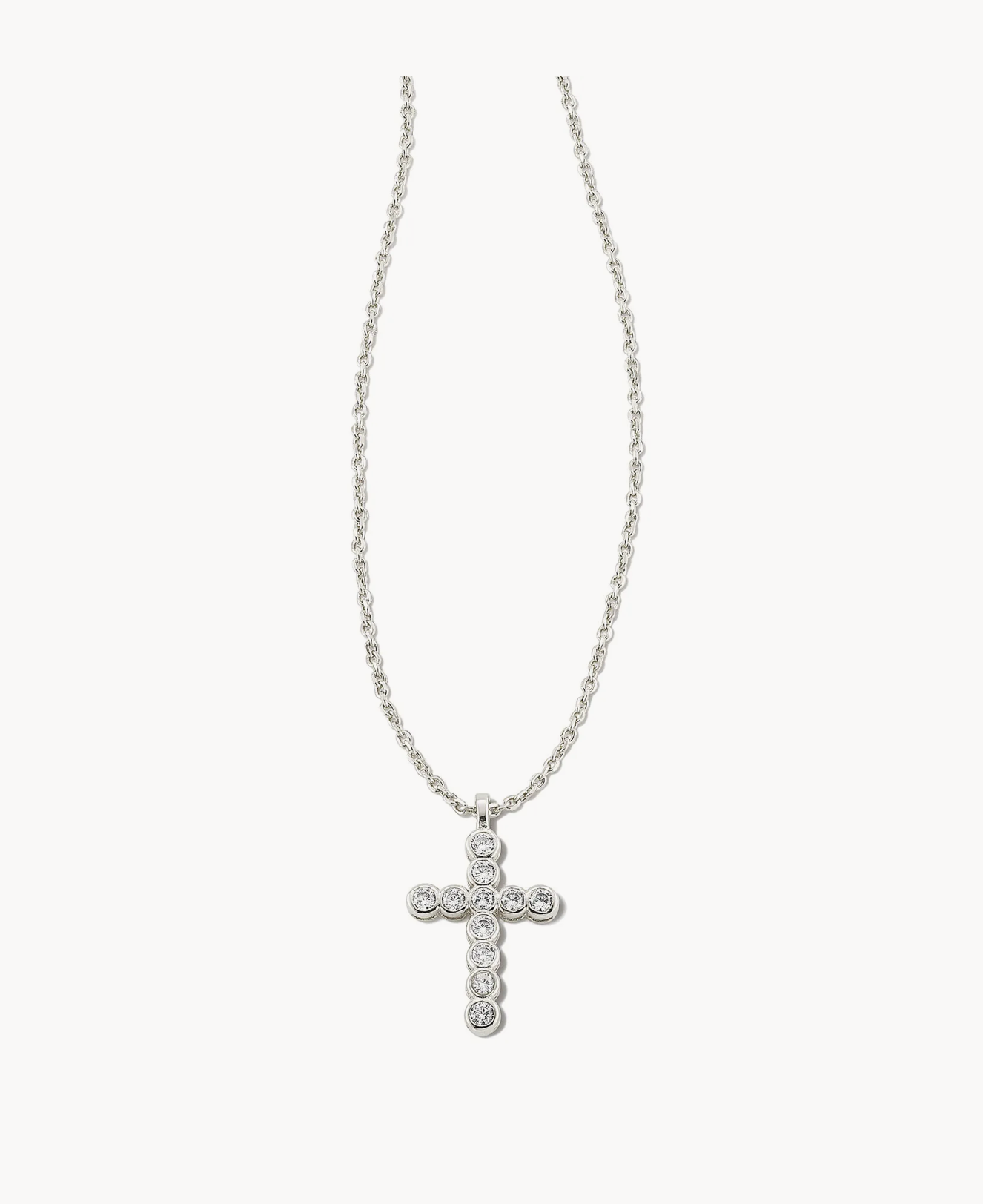 Cross Crystal Pendant White Rhod Necklace