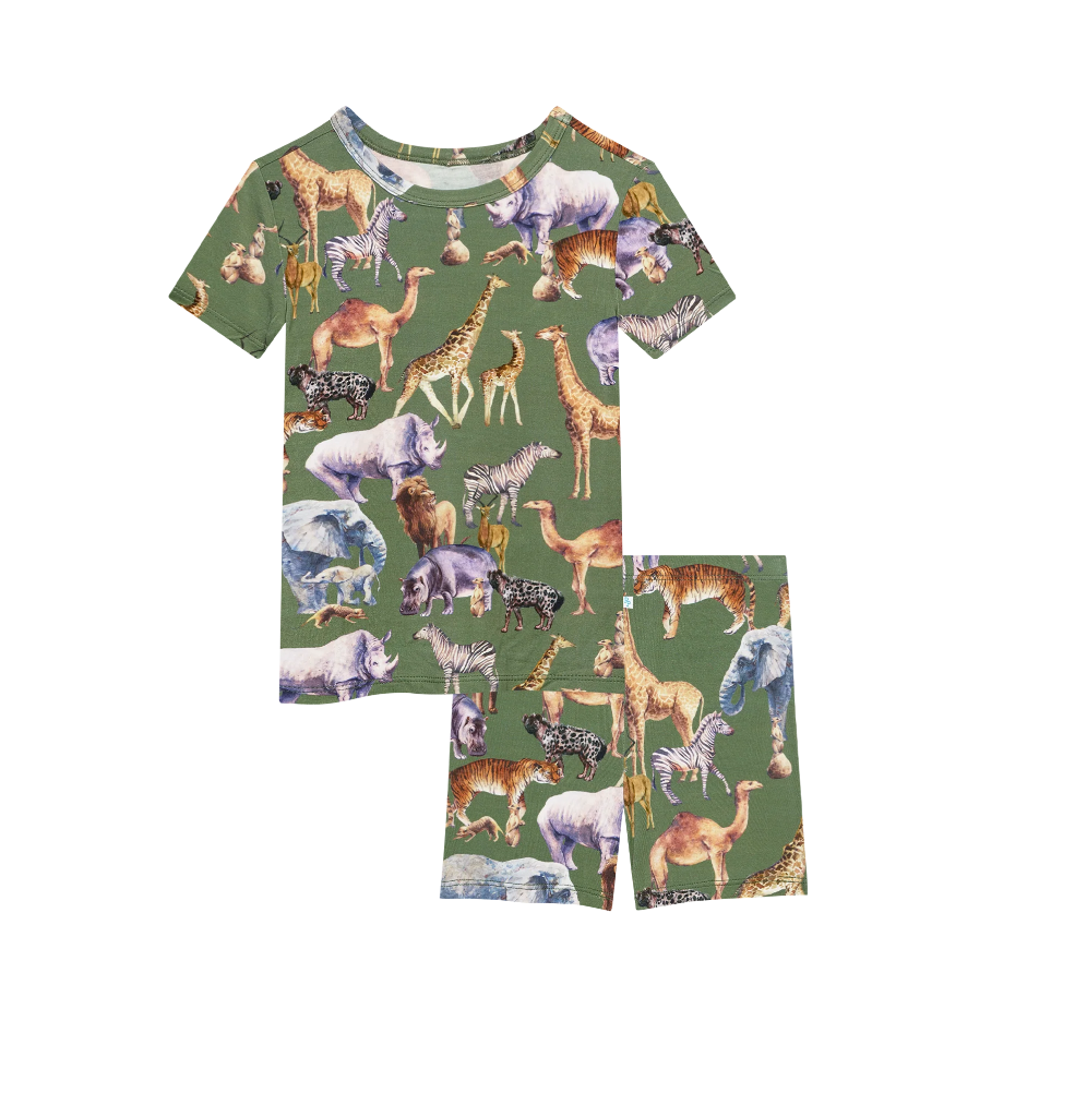 Basic Short Sleeve Pajama Top & Shorts Set -Posh Safari