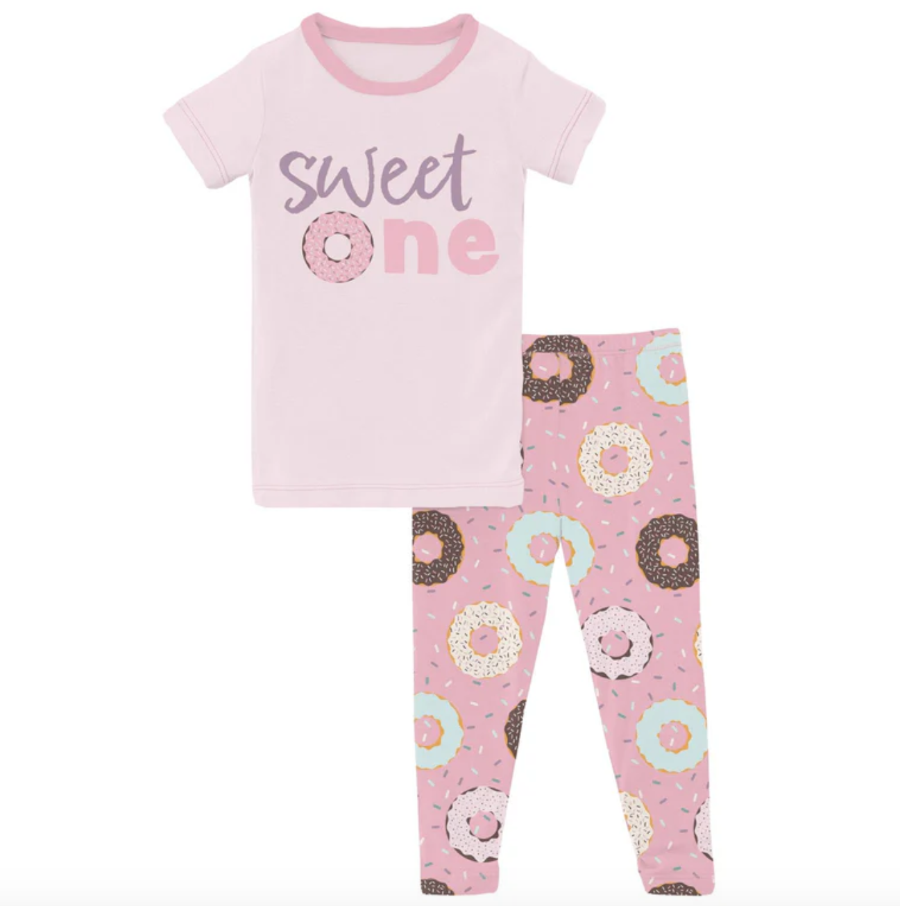 Kickee Print Short Sleeve Graphic Tee Pajama Set-Cake Pop Donuts and Sprinkles